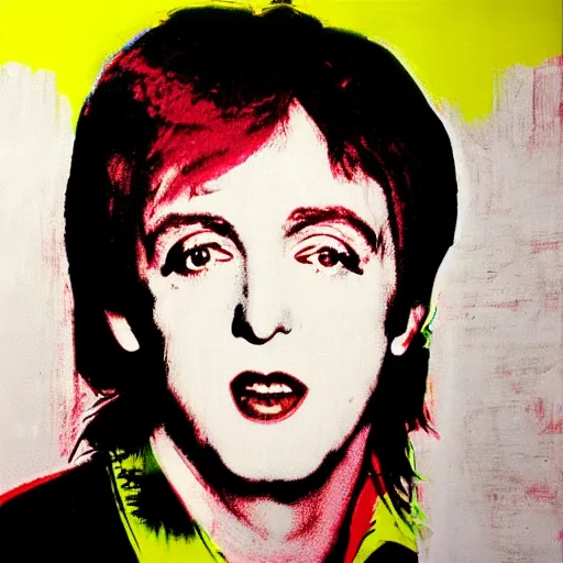 Prompt: an Andy Warhol painting of Paul McCartney in a Quentin Tarantino Movie