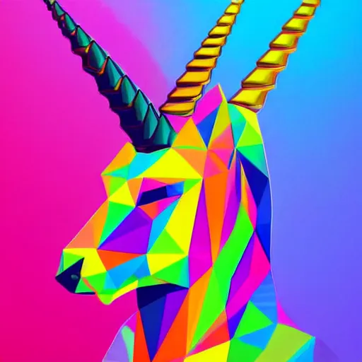 Image similar to a psychedelic neon technicolor portrait illustration of a low poly unicorn in geometric kaleidoscopic colors trending on artstation 4 k intricate extremely detailed digital art