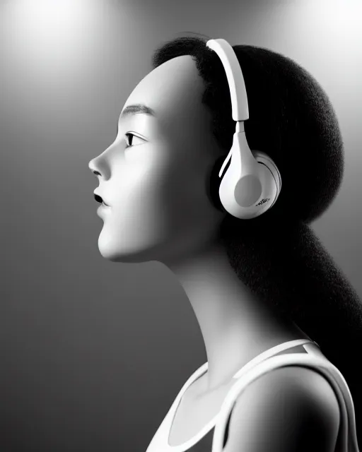 Image similar to black and white dreamy young beautiful female artificial intelligence with a futuristic headset, cinematic, rim light, bokeh, photo - realistic, elegant, high detail, 8 k, masterpiece, photo taken in 1 9 3 0