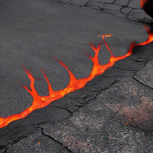 Image similar to lava coming out of cracks in the street, people running, cinematic, photorealistic