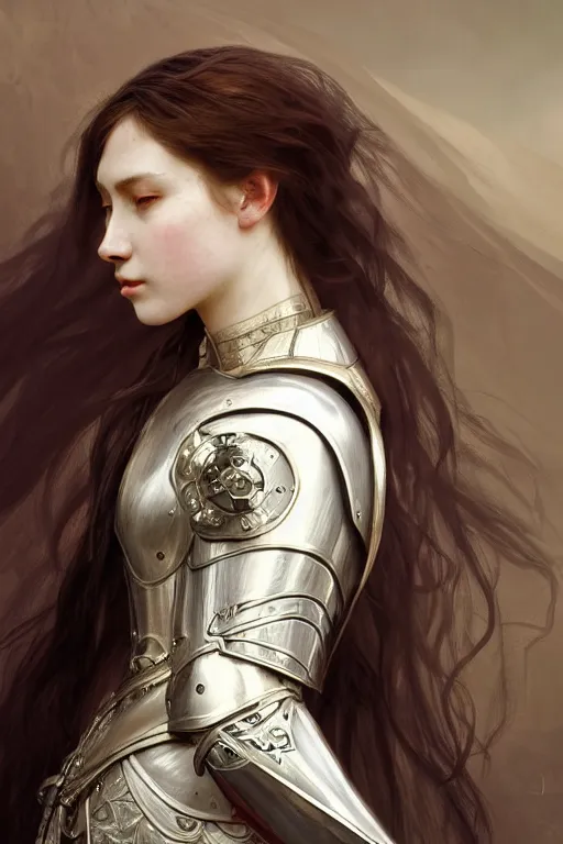 Image similar to beautiful and victorian and holy and divine and elite young medieval female white armor knight portrait +shinny eyes+front face with light flowing hair, ultradetail face, art and illustration by tian zi and craig mullins and WLOP and alphonse mucha, fantasy, intricate complexity, human structure, human anatomy, fantasy character concept, watermark, blurry, hyperrealism 8k