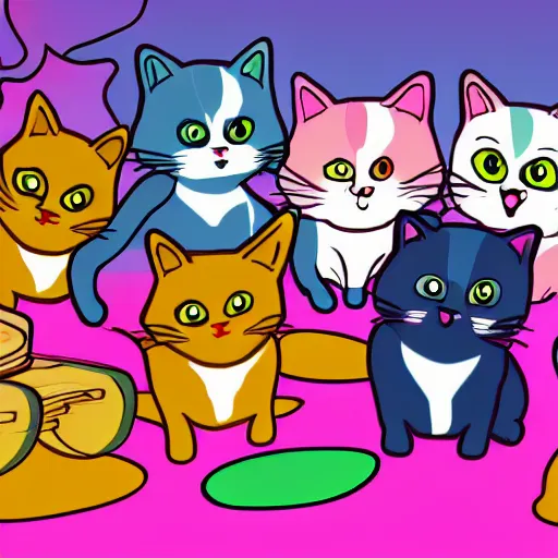 Prompt: cats having a party, 4k, game video art style