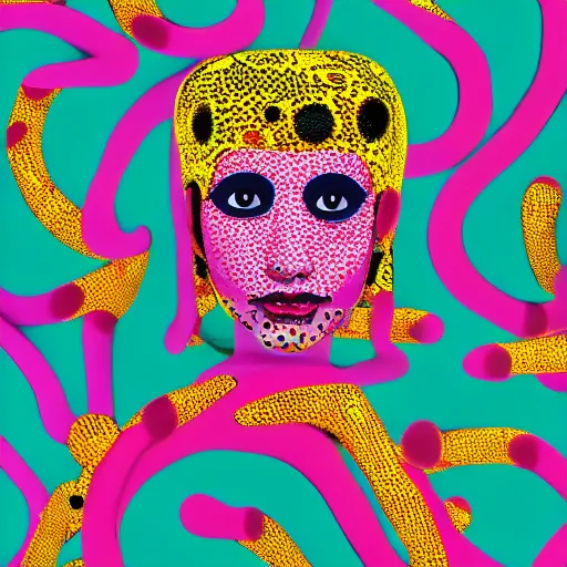 Image similar to a yayoi kusama 2 0 2 2 portrait of a girl, colorfull, 4 k, vogue