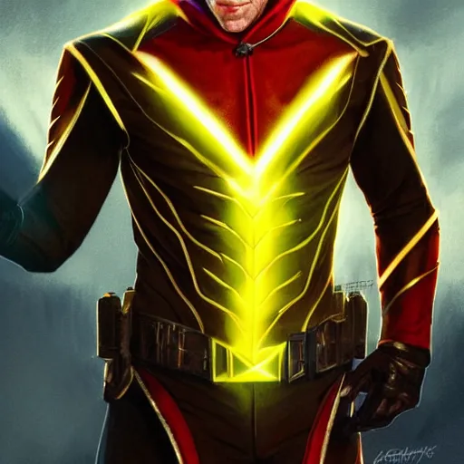 Image similar to handsome Antony Starr as Reverse Flash with glowing red eyes, western, D&D, fantasy, intricate, elegant, highly detailed, digital painting, artstation, concept art, matte, sharp focus, illustration, art by Artgerm and Greg Rutkowski and Alphonse Mucha