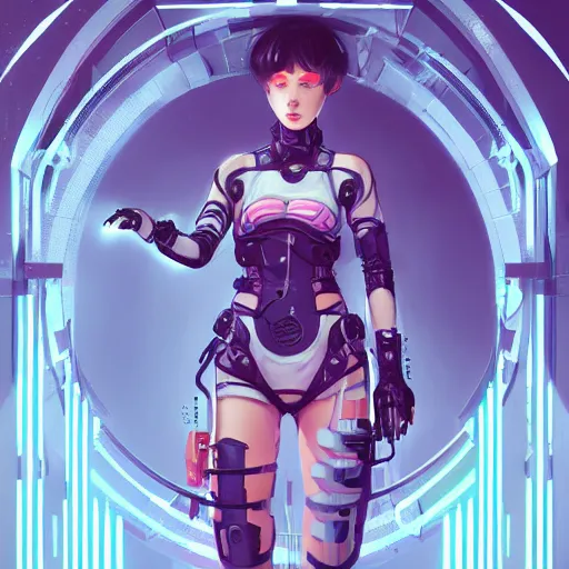 Prompt: portrait futuristic Cyber Ninja Girl, in future cyberpunk tokyo rooftop, ssci-fi, fantasy, intricate, very very beautiful, elegant, neon light, highly detailed, digital painting, artstation, concept art, smooth, sharp focus, illustration, art by alphonse mucha and tian zi and WLOP