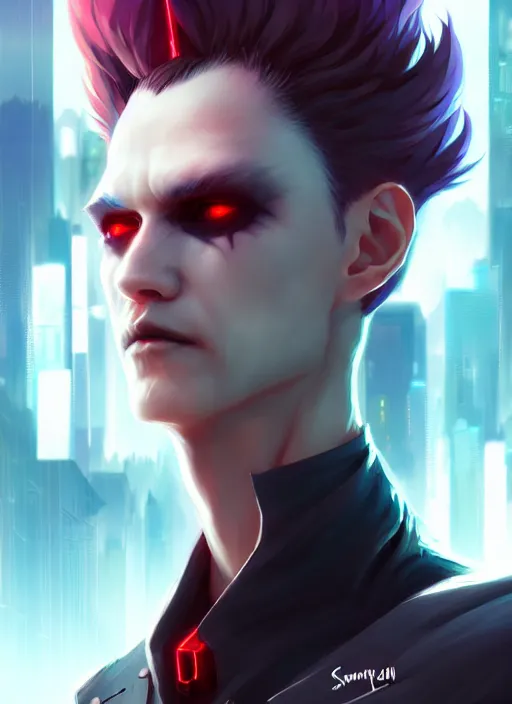 Image similar to character concept art of a cyberpunk vampire, key visual, realistic shaded perfect face, fine details by stanley artgerm lau, wlop, rossdraws, james jean, andrei riabovitchev, marc simonetti, and sakimichan, trending on artstation