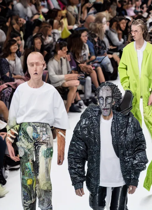 Image similar to hyperrealistic and heavy detailed balenciaga runway show of rick and morty , Leica SL2 50mm, vivid color, high quality, high textured, real life