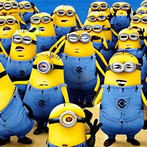 Prompt: biblical painting of birth of minions from despicable me