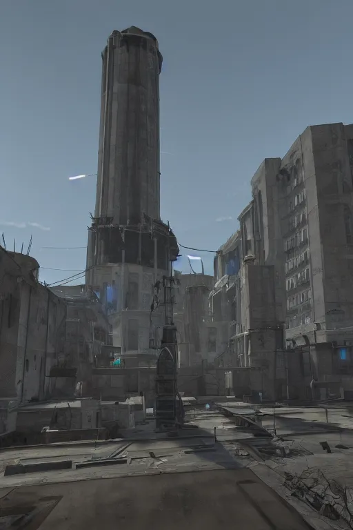 Prompt: Combine Citadel from Half Life 2 in a utopian setting, rendered in unreal engine 5