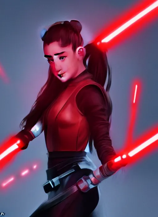 Image similar to Photo of Ariana Grande with a red lightsaber, Star Wars concept art, trending on artstation, dramatic lighting, photo-realistic