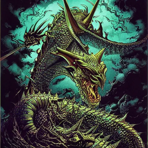 Image similar to dark dragon, by yoichi hatakenaka, masamune shirow, josan gonzales and dan mumford, ayami kojima, takato yamamoto, barclay shaw, karol bak