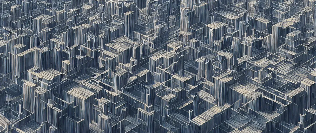 Image similar to concept art of parametric city, intricate buildings with wood details, minimal design, brutalism, immensity, wide angle, cinematic lighting, 4k, widescreen ratio