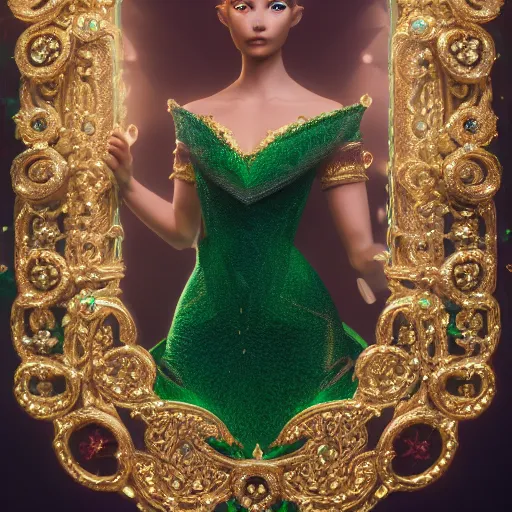 Image similar to portrait of wonderful princess of emeralds with fair skin, ornate, 8 k, gorgeous, intricate, detailed, accent lighting, ethereal lighting, hyper realism, octane render