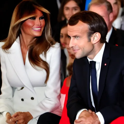 Image similar to macron flirting with melania trump, 3 5 mm photograph