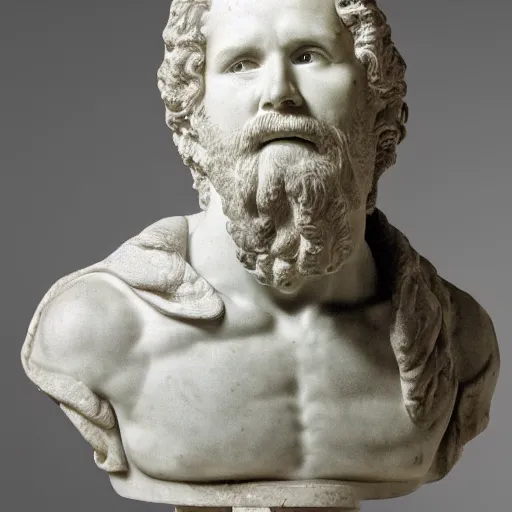 Image similar to ” marble bust of a man who figure out the meaning of life, [ facial expression, emotion, face, photoreal, ultra detail, intricate, masterpiece, dslr, museum ] ”