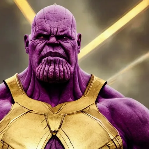 Image similar to thanos is the pope, purple skin, josh brolin, clerical clothes, full body shot, realistic, highly detailed