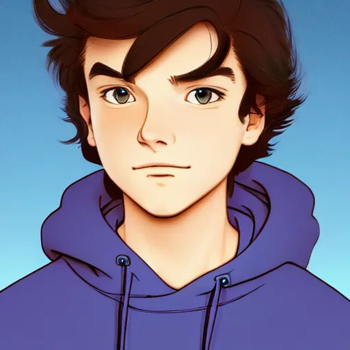 Prompt: teen boy with brown hair and big blue eyes, wearing a hoodie, holding fluffy white persian cat, natural lighting, path traced, highly detailed, high quality, cartoon, digital painting, by don bluth and ross tran and studio ghibli and alphonse mucha