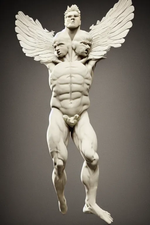 Image similar to photo of fullbody rococo delicate sculpture of a hulking herculean muscular onyx albino marble brock lesnar as an humanoid deity, clothed in silk, wings, sunrays, cinematic lighting, photorealistic, octane render, 8 k, depth of field, 3 d