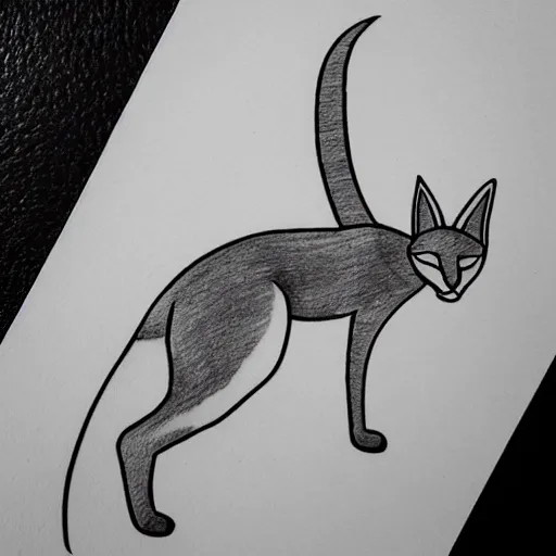 Image similar to cute caracal outline tattoo design, black ink on white paper