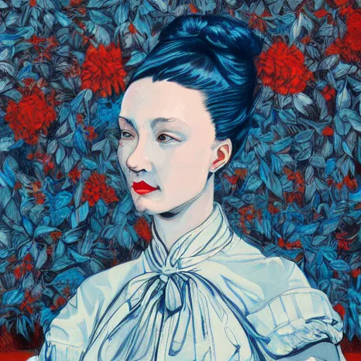 Prompt: a woman in the style of a portrait painted by James jean