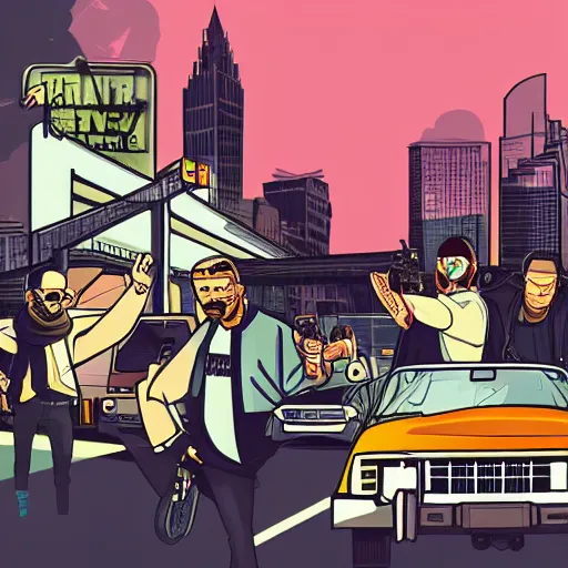 Image similar to a grand theft auto day with smog and factory smoke, drawn in sharp vectors in a stylish modern hand drawn artist, trending on artstation, featured on deviantart