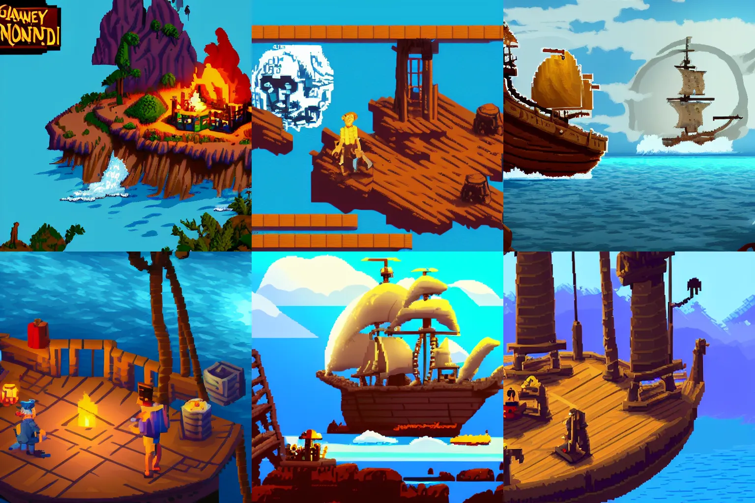 Prompt: a still from the game monkey island, pixelart, artstationHD, 8k, unreal engine, cgsociety