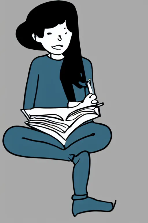 Image similar to simple outline illustration of a girl reading a book in the style of camilo huinca!!! dribbble, agent pekka