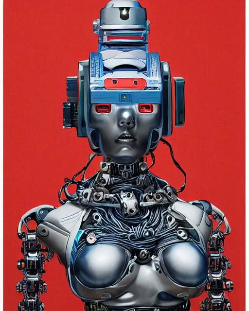 Image similar to Hiroshige portrait of a robot saint made of cables and robotic pod by artgerm