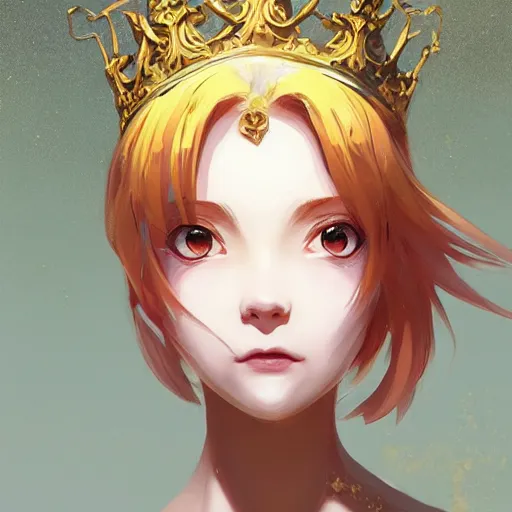 Image similar to portrait of anime pixie character with gold crown hair, manga cover, highly detailed, digital painting, artstation, concept art, sharp focus, illustration, strong brush stroke, anime, sharp edges, coherent, art by greg rutkowski, ilya kuvshinov, sharp focus, ghibli studio, art by ilya kuvshinov, rossdraws