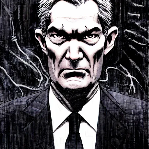 Prompt: Jerome Powell looking sinister, by Tsutomu Nihei, highly detailed