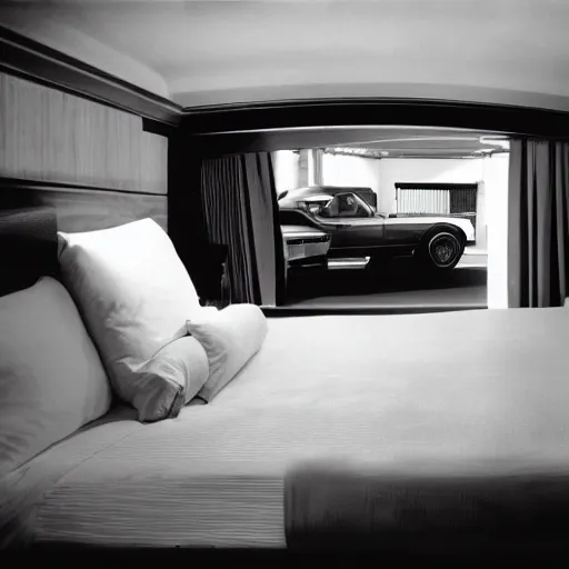 Image similar to a car inside of a hotel room, arriflex 35