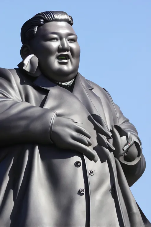 Image similar to a gigantic statue of kim jong un standing instead of state of liberty, excited americans, symmetry, awesome exposition, very detailed, highly accurate, 8 k