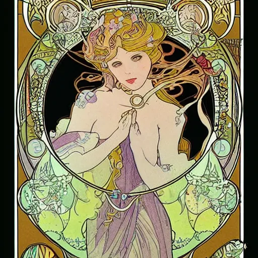 Image similar to princess fairy creating planets, art nouveau by Mucha, beautiful detailed illustration