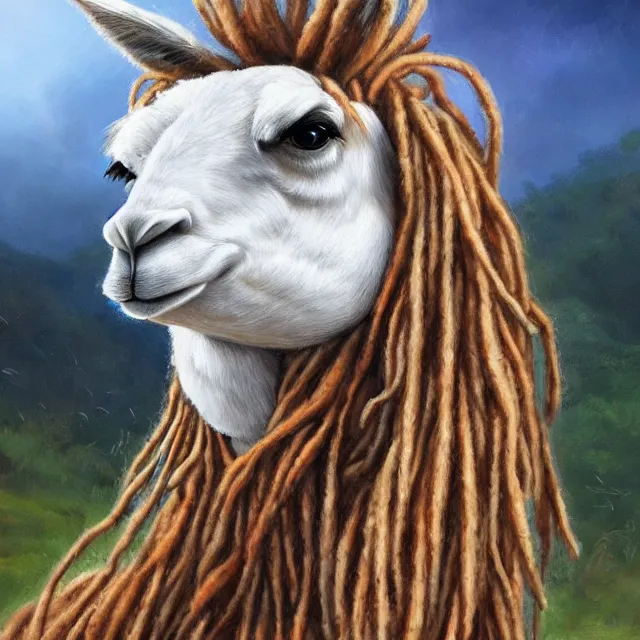 Image similar to llama with dreadlocks, by mandy jurgens, james jean