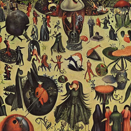 Image similar to the garden of earthly delights by remedios varo, seamless pattern