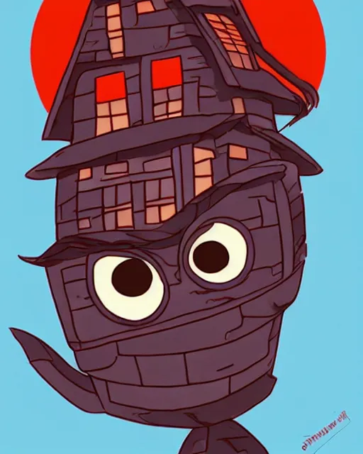 Image similar to an antropomorphic lava statue of a house, digital art by studio ghibli, googly eyes, cute, anime artstyle, studio lighting