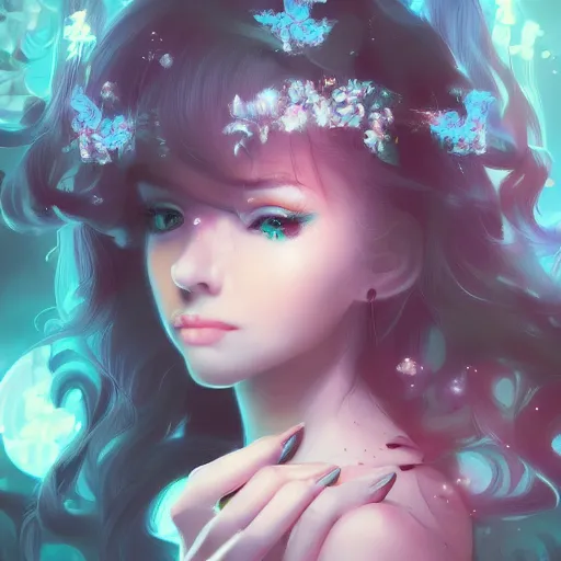 Image similar to portrait of a beautiful cute girl falling into the third dimension by Ross Tran, 4k, intricate details