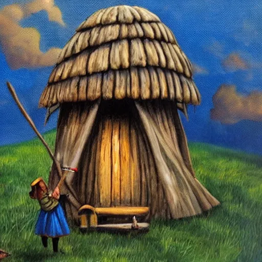 Prompt: burdisio, alejandro painting of a witches hut