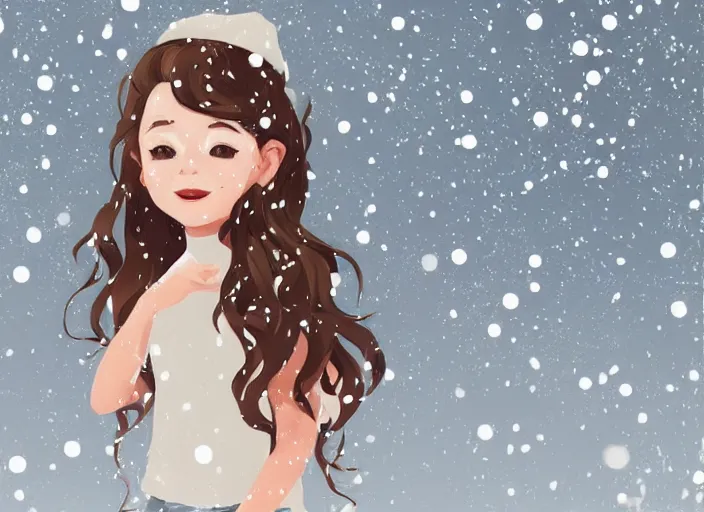 Image similar to little girl with short wavy curly light brown hair catching snowflakes in the snow. clean cel shaded vector art. shutterstock. behance hd by lois van baarle, artgerm, helen huang, by makoto shinkai and ilya kuvshinov, rossdraws, illustration, art by ilya kuvshinov