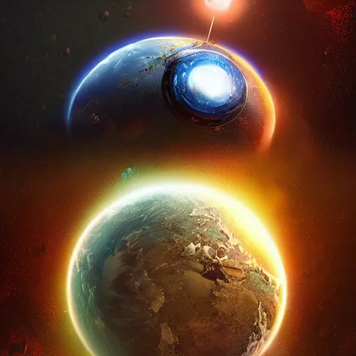 Image similar to planetary destruction by alien space ship, digital art, concept art, highly detailed, ultra realistic