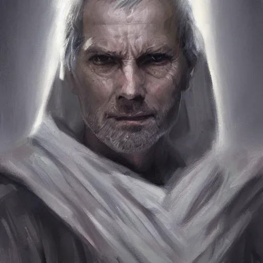 Image similar to portrait of a man by greg rutkowski, old jedi master, he looks like sam witwer, wearing gray jedi robes, star wars expanded universe, he is about 6 0 years old, highly detailed portrait, digital painting, artstation, concept art, smooth, sharp foccus ilustration, artstation hq