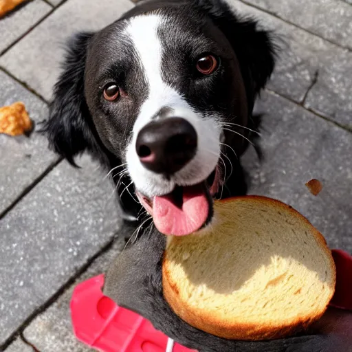 Prompt: dog eating bread