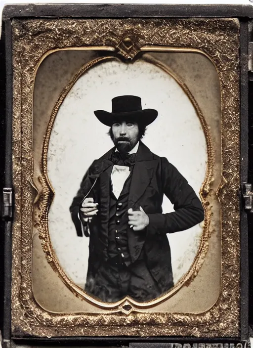 Image similar to old wetplate daguerreotype portrait of a fancy man with a hat and a cigar, explosion of data fragments, fractal, intricate, elegant, highly detailed, parallax, leica, medium format, subsurface scattering, by jheronimus bosch and greg rutkowski and louis jacques mande daguerre