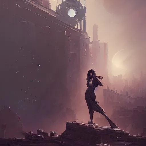 Image similar to a detailed illustration of a weeping woman against the background of a ravaged city and a dark moonlit sky, artstation, by Peter Mohrbacher, Art Nouveau, sophisticated, Unreal engine, dystopia, anti-utopia, post processing, nostalgic melancholic artwork, intricate