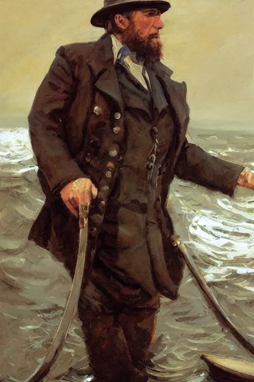 Image similar to a highly detailed beautiful portrait of captain ahab, by gregory manchess, james gurney, james jean