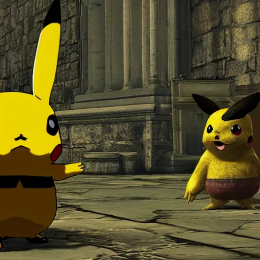 Prompt: pikachu as a boss on Dark Souls (videogame)