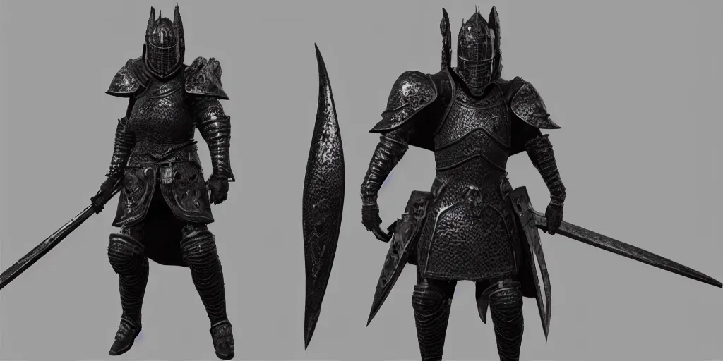 Prompt: a black knight, highly detailed, detailed, fine texture, 3 d render, unreal engine, 3 d character