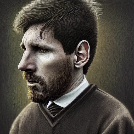 Image similar to lionel messi looking angry, d & d, fantasy, intricate, elegant, highly detailed, digital painting, artstation, concept art, matte, sharp focus, illustration, art by gertrude abercrombie