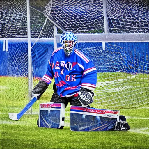 Image similar to Igor shesterkin in goal for the N.Y. Rangers 8k resolution hyperdetailed photorealism HDR