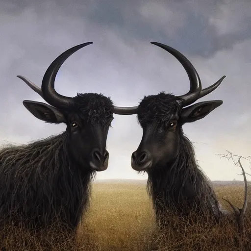 Image similar to thomas kincaid painting of black phillip, gothic horns from the movie the witch. dynamic lighting, masterpiece painting, barloe, octane render, cinematic trending